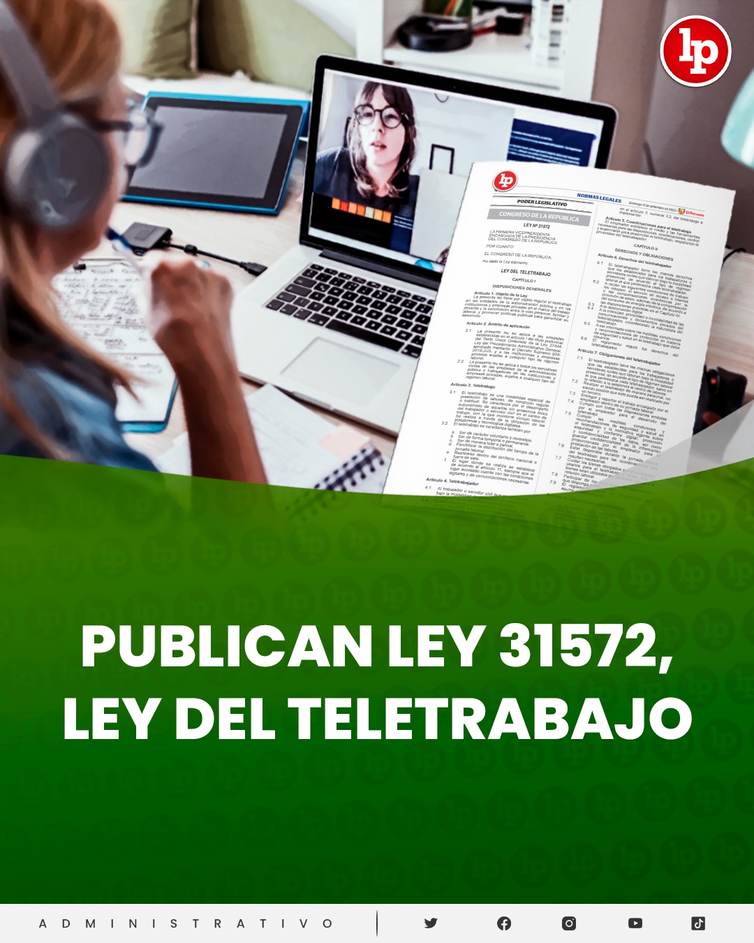 PUBLICAN LEY DEL TELETRABAJO LEY N°31572